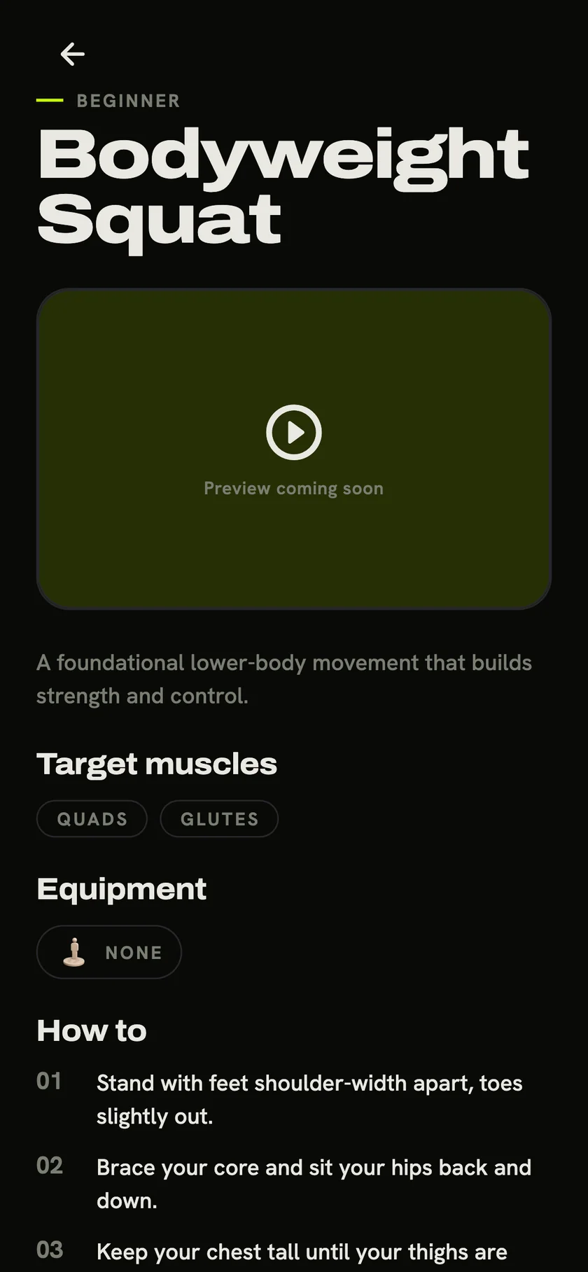 Burnix exercise detail view for a single movement